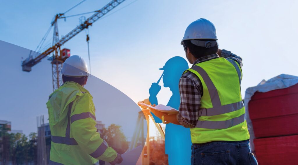 Link2europe construction site with crane and workmen